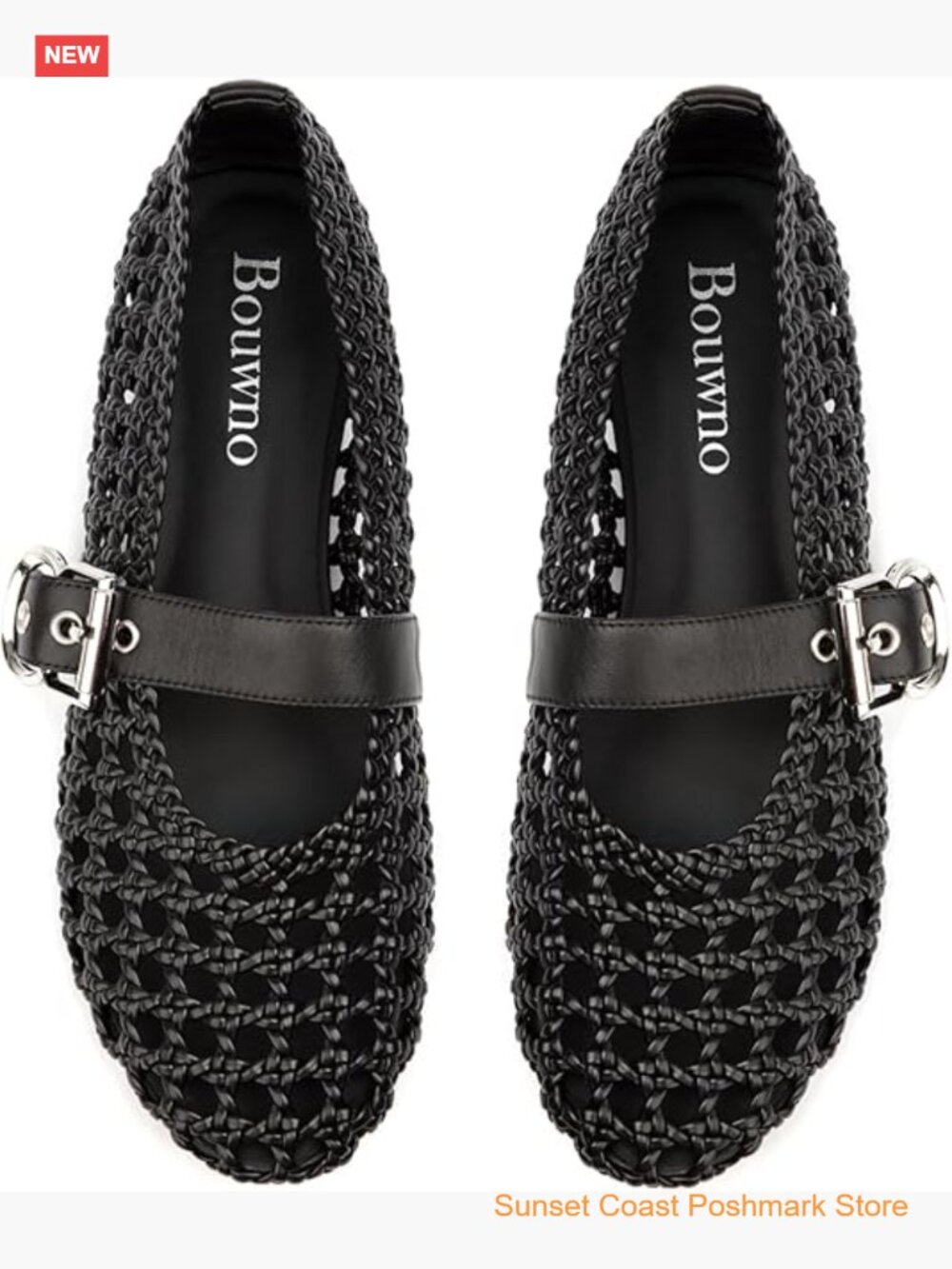 Woven Mesh Ballet Flats Round Toe Buckle Strap Mary Janes - Picture 1 of 7